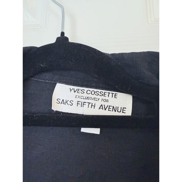 Yves Cossette Saks Fifth Ave Black Linen Button Up Top S Quiet Luxury Capsule - Picture 4 of 8